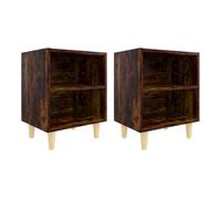 Vidaxl mesitas de noche 2 uds patas de madera roble ahumado 40x30x50cm