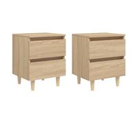 vidaXL 2X Pino Mesitas de Noche con Patas Aparador Auxiliar Cama Armario Dormitorio Habitación Organizador Almacenamiento Roble Sonoma 40x35x50 cm