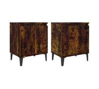 Vidaxl mesitas de noche 2 uds patas de metal roble ahumado 40x30x50 cm