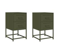 vidaXL Mesitas de Noche 2 Unidades Acero Verde Oliva 36x39x60,5 cm, Mesa Auxiliar, Armario Auxiliar, Soporte para teléfono, mesilla de Noche