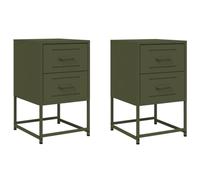 vidaXL Mesitas de Noche 2 Unidades Acero Verde Oliva 36x39x60,5 cm, Mesa Auxiliar, Armario Auxiliar, Soporte para teléfono, mesilla de Noche
