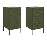 vidaXL Mesitas de Noche 2 Unidades Acero Verde Oliva 36x39x68 cm, Mesa Auxiliar, mesilla de Noche, Armario de Cama, Muebles de Dormitorio