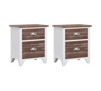 vidaXL Mesitas de noche con 2 cajones Marrón/Blanco – Pack de 2