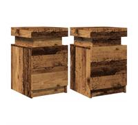 vidaXL Mesitas de Noche con LED 2 uds Madera Envejecida 35x39x55 cm, mesita Auxiliar, Mesa Auxiliar, Soporte para teléfono
