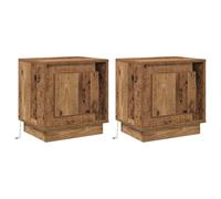 vidaXL Mesitas de Noche con Luces LED 2 Pcs Madera Vieja 44x34.5 x 45cm Mesita Rústica Estante de Almacenamiento Mesa de Carga USB Mueble Pequeño Moderno Compacto Rectangular Bicolor Funcional y EST