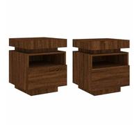 vidaXL Mesitas de Noche con Luces LED 2 uds, Armarios Auxiliares de Almacenaje, Armario para Salón Pasillo, Madera de Ingeniería Roble Marrón