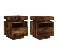 Mesitas de noche con luces LED 2 uds roble ahumado 40x39x48,5cm