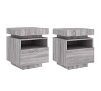 vidaXL Mesitas de Noche con Luces LED 2 uds, Armarios con Almacenaje, Mesas Auxiliares para Teléfono, Muebles para Dormitorio, Gris Sonoma