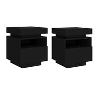 vidaXL Mesitas de Noche con Luces LED 2 uds, Armarios con Almacenaje, Mesas Auxiliares para Teléfono, Muebles para Dormitorio, Negro