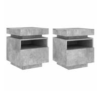 vidaXL Mesitas de Noche con Luces LED 2 uds, Armarios con Almacenaje, Mesas Auxiliares para Teléfono, Muebles para Dormitorio, Gris Hormigón