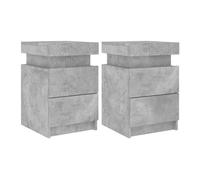 Vidaxl mesitas de noche con luces led 2 uds gris hormigón 35x39x55 cm