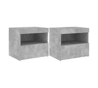 Vidaxl mesitas de noche con luces led 2 uds gris hormigón 50x40x45 cm