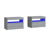 vidaXL 2X Mesitas de Noche con Luces LED Mueble Cajón Armario Auxiliar Consola Dormitorio Cama Decoración Sala de Estar Almacenamiento Gris Sonoma