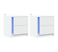 vidaXL Mesitas de Noche con Luces LED 2 uds Madera ingeniería Blanca, mesilla de Noche, mesita Auxiliar para Dormitorio, Muebles de Dormitorio