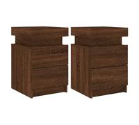 vidaXL Mesitas de Noche con Luces LED 2 uds Roble marrón 35x39x55 cm