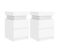 vidaXL Mesitas de Noche con Luces LED 2 uds, Mesas Auxiliares de Almacenaje, Soportes para Teléfono, Armarios Mesillas de Dormitorio, Blanco