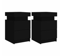 vidaXL Mesitas de Noche con Luces LED 2 uds, Mesas Auxiliares de Almacenaje, Soportes para Teléfono, Armarios Mesillas de Dormitorio, Negro