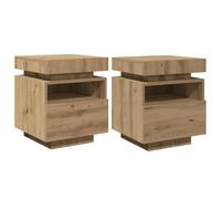 vidaXL Mesitas de Noche con Luces LED 2 uds Roble Artisan 40x39x48,5cm, Armario de Cama, Mesa Auxiliar para Dormitorio, Muebles de Dormitorio