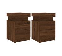 vidaXL Mesitas de Noche con Luces LED 2 uds, Mesas Auxiliares de Almacenaje, Soportes para Teléfono, Armarios Mesillas de Dormitorio, Roble Marrón