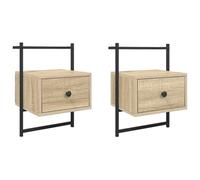 vidaXL Mesitas de Noche de Pared 2 uds, Mesillas Auxiliares con Almacenaje, Soportes para Teléfono, Muebles Flotantes para Dormitorio, Roble Sonoma