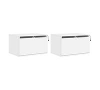 vidaXL Mesitas de Noche de Pared con Luces LED 2 uds, Armarios Auxiliares de Almacenaje, Armario para Salón Pasillo, Madera Blanco