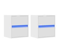 vidaXL Mesitas de Noche de Pared con Luces LED 2 Unidades Blanco, mesita de Noche Flotante, mesilla de Noche Flotante, cajonera