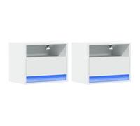 vidaXL Mesitas de Noche de Pared con Luces LED 2 Unidades Blanco, mesita de Noche Flotante, mesita de Noche Flotante, Muebles de Dormitorio