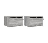 Vidaxl mesitas de noche de pared con luces led 2 unidades gris sonoma