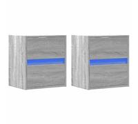 vidaXL Mesitas de Noche de Pared con Luces LED 2 Unidades Gris Sonoma, mesita de Noche Flotante, mesilla de Noche Flotante, cajonera