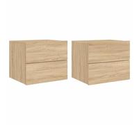 vidaXL Mesitas de noche de pared con luces LED 2 uds, armarios auxiliares de almacenaje roble Sonoma