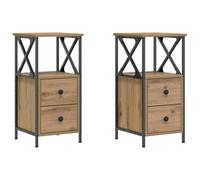 vidaXL Mesitas Noche 2 uds Madera ingeniería Roble Artisan 34x35,5x70cm, mesita Auxiliar, Mesa Auxiliar, Soporte para teléfono