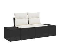 vidaXL Sofá de jardín de 2 plazas de, con Espacio de Almacenamiento y Cojines en Negro y Crema. Es Resistente a la Intemperie, Usar en el balcón o el Patio. Su diseño contemporáneo lo