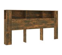 vidaXL Mueble Cabecero Armario de Cama con Almacenaje Pared Dormitorio Estantería Habitación Libros Decoraciones Roble Ahumado 200x18,5x104,5 cm