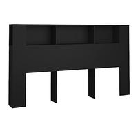 vidaXL Mueble Cabecero Armario de Cama con Almacenaje Pared Dormitorio Estantería Habitación Libros Decoraciones Negro 180x18,5x104,5 cm