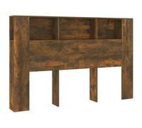 vidaXL Mueble Cabecero Armario de Cama con Almacenaje Pared Dormitorio Estantería Habitación Libros Decoraciones Color Roble Ahumado 160x18,5x104,5 cm