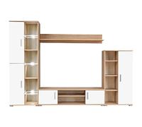 Mueble salón pared para TV con luces LED roble Sonoma y blanco