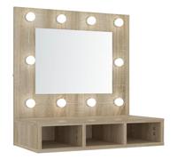 vidaXL Mueble con Espejo y LED Baño Corredor Pasillo Iluminación Entrada Tocador Ducha Aseo Cuarto Armario Decoración Adorno Casa Color Roble Sonoma
