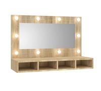 vidaXL Mueble con Espejo y LED Baño Corredor Pasillo Iluminación Tocador Entrada Ducha Aseo Cuarto Armario Decoración Adorno Casa Color Roble Sonoma