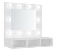 vidaXL Armario de espejo LED blanco con instalación duradera de madera o montaje en pared, amplio almacenamiento con estantes abiertos, viene con manual de montaje fácil (idioma español no