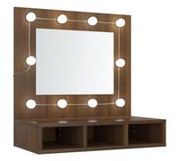 vidaXL Mueble con Espejo y LED Dormitorio Tocador Maquillaje Almacenaje Baño Cuarto Adorno Decoración Entrada Aseo Iluminación Marrón Roble
