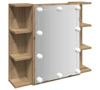 vidaXL Mueble con Espejo y Luces LED Roble Artesanal 70x16,5x60 cm, Armario con Espejo, Armario con Espejo para Joyas, Armario con Luces LED