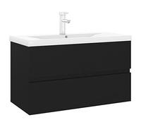 vidaXL Mueble con Lavabo Armario Tocado Fregadero Aseo Cuarto de Baño Inodoro Ducha Bañero Mobiliario Robusto Estable Negro Brillante Contrachapada