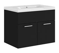 vidaXL Mueble con Lavabo Armario Tocado Fregadero Aseo Cuarto de Baño Inodoro Ducha Bañero Mobiliario Robusto Estable Negro Brillante Contrachapada