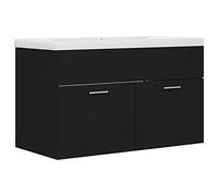 vidaXL Mueble con Lavabo Armario Tocado Fregadero Aseo Cuarto de Baño Inodoro Ducha Bañero Mobiliario Robusto Estable Negro Brillante Contrachapada