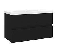 vidaXL Mueble con Lavabo Armario Tocado Fregadero Aseo Cuarto de Baño Inodoro Ducha Bañero Mobiliario Robusto Estable Negro Brillante Contrachapada