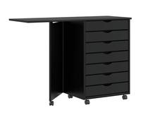 vidaXL Mueble con Ruedas y Escritorio Moss Madera Maciza Pino Negro, cómoda, cajonera, Armario de Escritorio, archivador, Armario de Oficina