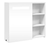 vidaXL Mueble de Baño, Armario con Espejo y Luz LED, Estantes de Pared con Almacenamiento, Mueble Auxiliar de Tocador para Aseo, Blanco