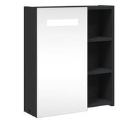 vidaXL Mueble de Baño, Armario con Espejo y Luz LED, Estantes de Pared con Almacenamiento, Mueble Auxiliar de Tocador para Aseo, Negro