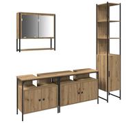 vidaXL Mueble de baño con Lavabo Integrado, Hecho de Roble, Madera sólida, 4 Puertas, 5 estantes. Es una Unidad de Almacenamiento Que se sostiene Sola, Ideal para Tus básicos. Mueble Moderno, rectang