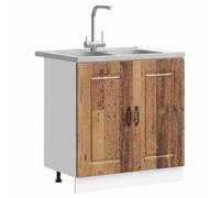 vidaXL Gabinete Base para Fregadero de Cocina Moderno Ajustable en Altura, Sólido, Madera de Calidad, Amplio Almacenamiento, Ideal para Organizar, Mueble con Acabado Viejo en Diseño Elegante